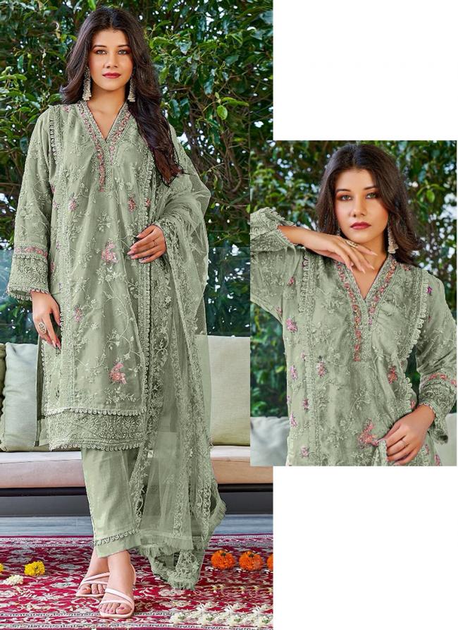 Georgette Dusty Pista Festival Wear Embroidery Work  Pakistani Suit 